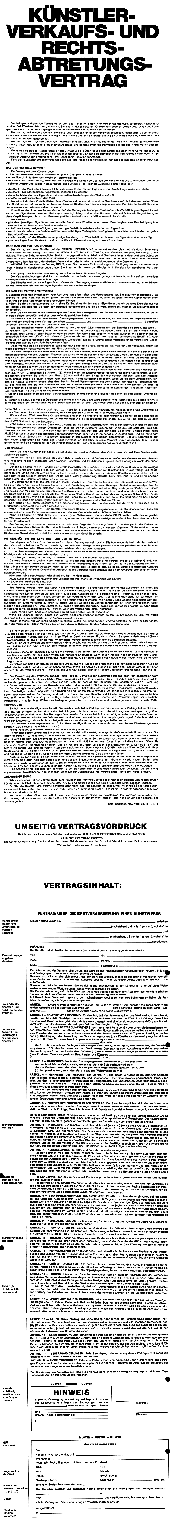Künstler-Verkaufs- und Rechtsabtretungs-Vertrag